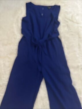 connected apparel Cobalt Blue Sleeveless Tie-Waist Jumpsuit